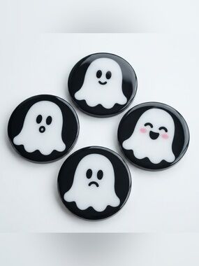 NWT Cute Ghost Coaster Set - Halloween Decor - Resin - Black & White - Set of 4